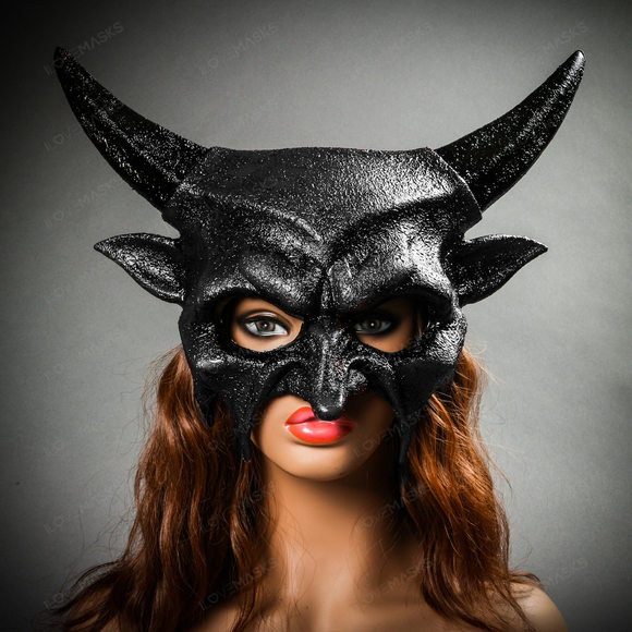 Demon Sharp Horn Devil Masquerade Mask - Popcorn Black - Picture 6 of 8